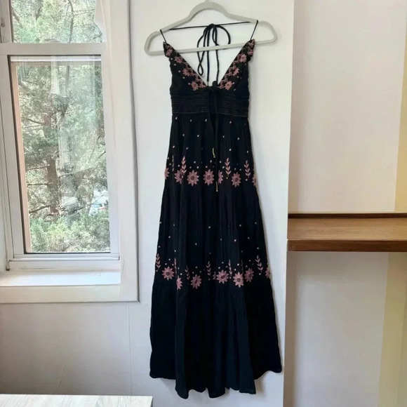 Free People Dresses & Skirts - New Free People Real Love Embroidered Dress Maxi Summer Black Pink